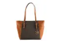 Charlotte Signature Leather Large Top Zip Tote Handbag Bag (Brown)