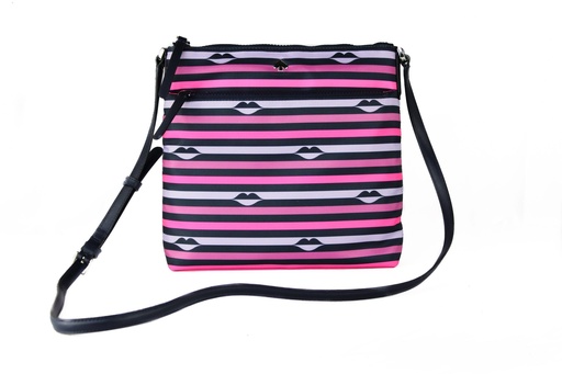 [BG 3963959] Jae Nylon Leather Flat Pink Striped Multi Crossbody HandBag Purse