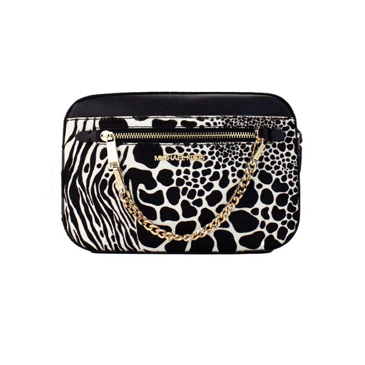 [BG 4396436] Jet Set Large East West Black Haircalf Zip Chain Crossbody Bag