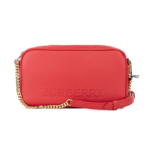 [BG 4413142] Small Red Pebbled Leather Elongated Camera Crossbody Bag Purse