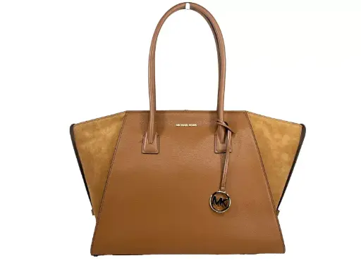 [BG 6201564] Avril XL Suede Leather Top Zip Satchel Bag Luggage Brown
