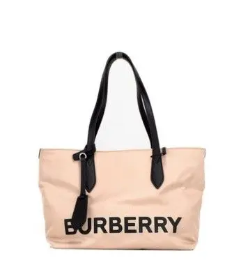 [BG 2829870] Small Rose Beige Logo Branded Econyl Nylon Tote Shoulder Handbag Purse