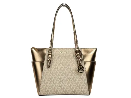 [BG 6259839] Charlotte Large Leather Top Zip Tote Bag Purse Rose Gold
