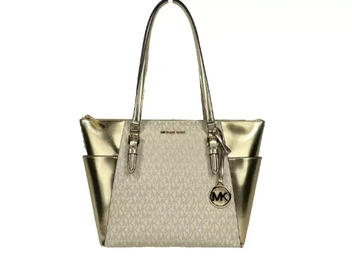 [BG 6259833] Charlotte Large Leather Top Zip Tote Bag Purse Gold