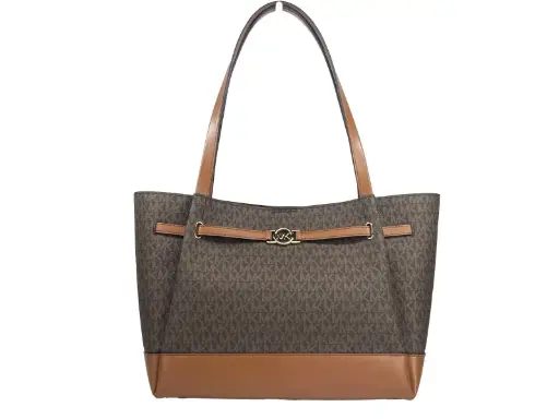 [BG 6177512] Reed Large Belted Tote Shoulder Bag Purse Brown