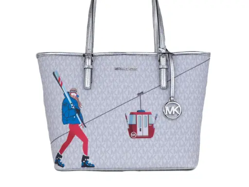 [BG 1525977] Jet Set Girls Print Medium Signature PVC Carryall Shoulder Tote Handbag (Bright White Multi)