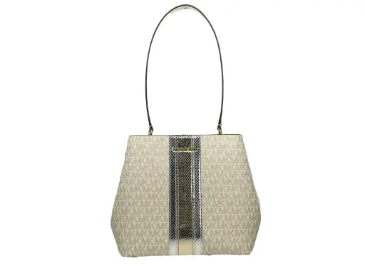 [BG 6164982] Medium Pratt Bucket Shoulder Bag Purse Pale Gold/Cream