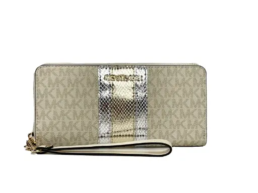 [BG 6181958] Jet Set Travel Center Stripe Signature Continental Wallet Vanilla Pale Gold