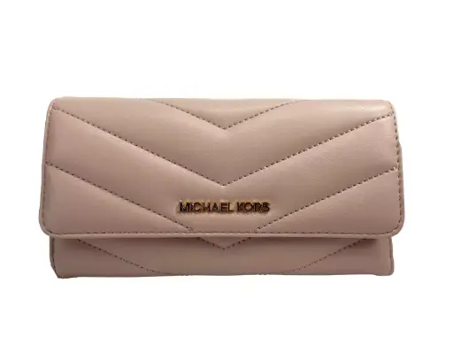 [BG 4544907] Jet Set Travel Large Quilted Leather Trifold Wallet Powder Blush